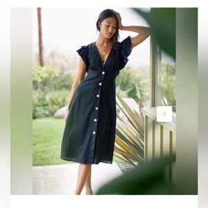 Charlie Holiday Womens Black Linen Flutter Sleeve Midi Dress Size 2 NWOT